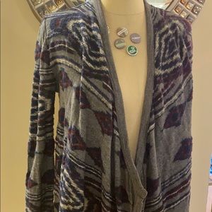 Lucky Brand Open Front Knit Aztec Print Cardigan